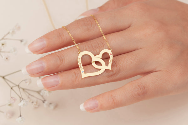 Intertwined Hearts With Name and Birthstone