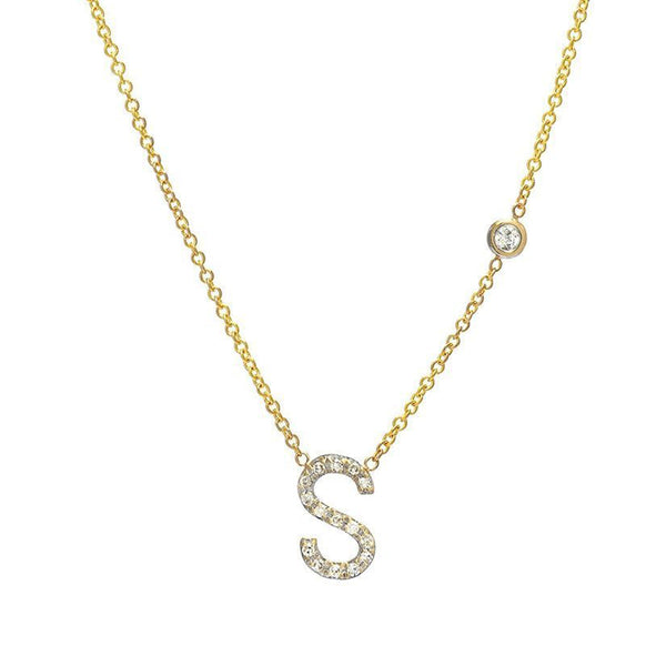 Initial Necklace with Bezel Stone