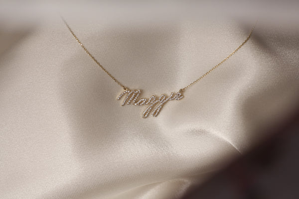Name Necklace with CZ Stone